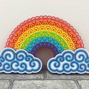 Arco-íris 3D Mandala SVG / Arco-íris em camadas 3D / Arco-íris multicamadas para cartolina / Arquivo SVG para Cricut / Arquivo de mandala para laser / Mês do orgulho LGBTQ