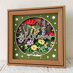 Scatola di ombreggiatura 3D con fiori selvatici SVG/ Cartoncino a strati/ Giardino di fiori a strati 3D/ Regalo per la mamma/ Regalo di fiori di compleanno/ Per Cricut/ Per Silhouette