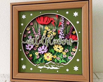 Wildflowers 3D Shadow Box SVG/ Layered Cardstock/ 3D Layer Flowers Garden/ Gift For Mom/ Birthday Flower Gift/ For Cricut/ For Silhouette