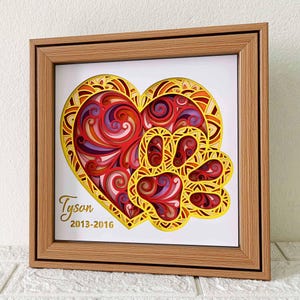 Hondenpoot met hart 3D-schaduwdoos SVG/hart en pootlaag karton/3D-mandala hondenpoot papercut/huisdiermonument/voor Cricut/voor silhouet