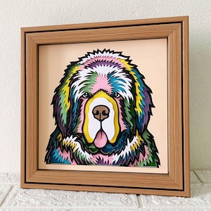 Neufundländer 3D Shadow Box SVG / Bunter Hund Papierschnitt Kunst / 3D Hundeschicht Karton / Cricut Haustier Gedenkgeschenk / Für Cricut / Für Silhouette