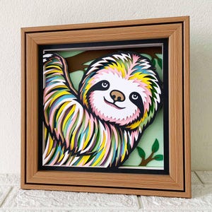 Paresseux 3D Shadow Box SVG / Papier découpé multicouche paresseux coloré / Papier cartonné couche paresseux 3D / Art mural animal sauvage / pour Cricut / pour Silhouette