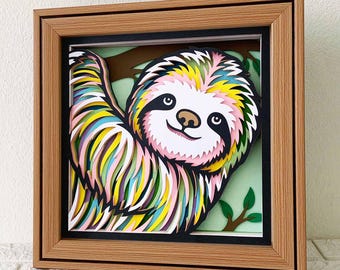 Sloth 3D Shadow Box SVG/ Colorful Sloth Multilayer Papercut/ 3D Sloth Layer Cardstock/ Wild Animal Wall Art/ For Cricut/ For Silhouette