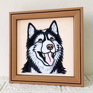 Husky 3D Shadow Box SVG/ 3D chien Shadow Box/ Smiley Husky papercut/ Portrait d'animal de compagnie papier cartonné en couches/ Mémorial pour animaux de compagnie/ pour Cricut/ pour Silhouette