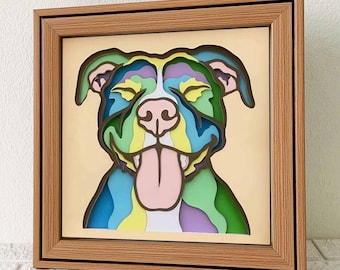 Cheerful Pitbull 3D Shadow Box SVG/ American Pitbull Papercut Art/ Colorful Smiling Pittie/ Pet Layer Cardstock/ For Cricut/ For Silhouette
