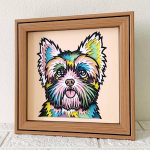 Yorkshire Terrier 3D Shadow Box SVG / découpe papier coloré Yorkshire Terrier / papier cartonné couche chien / cadeau commémoratif pour animal de compagnie / pour Cricut / pour Silhouette