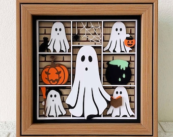 Scatola con effetto fantasma di Halloween SVG: Decorazione a strati su cartoncino (Cricut, Silhouette)