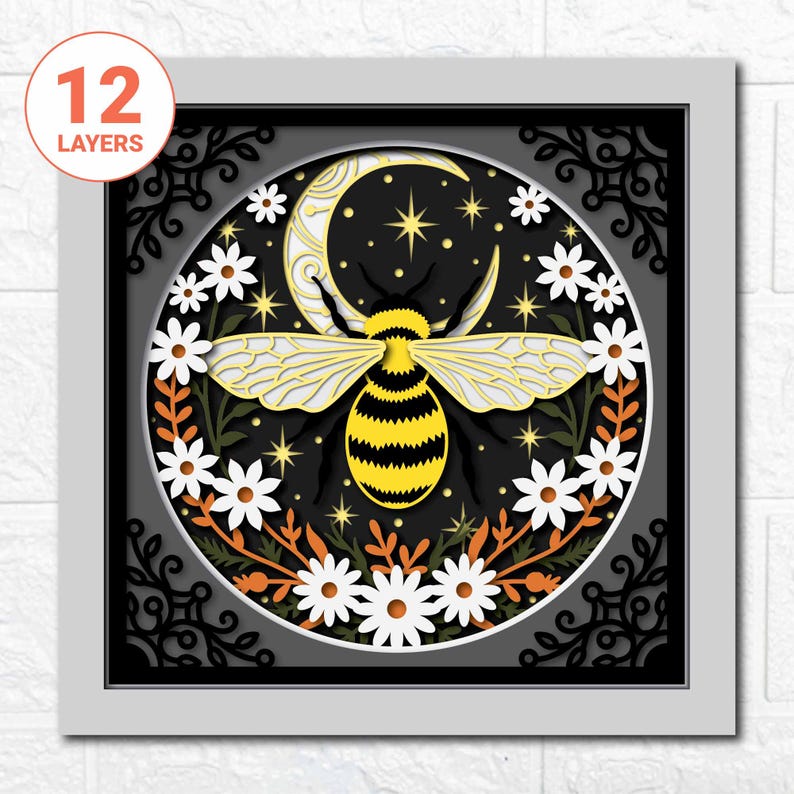 Celestial Bumble Bee Shadow Box SVG, Insect Papercut Art, File for ...