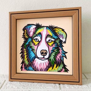 Berger australien 3D Shadow Box SVG/ Papier découpé chien coloré/ Papier cartonné couche 3D chien/ Cadeau commémoratif pour animaux de compagnie Cricut/ Pour Cricut/ Pour Silhouette