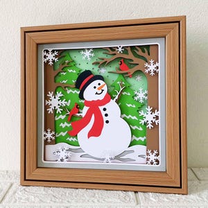 Bonhomme de neige et cardinaux Shadow Box SVG / Décoration d'intérieur de Noël / Hiver Papercraft SVG / Projet Cricut de Noël / SVG pour Cricut / pour Silhouette