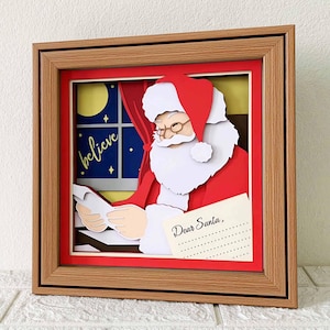 Kerstman leest letters Shadow Box SVG/ kerstversiering/ kerstcadeau voor kind/3D kerstman gelaagd karton/ voor Cricut/ voor silhouet