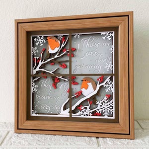 Rotkehlchen außerhalb Fenster Schatten Box SVG / Gedenkstätte Schattenbox / Rotkehlchen Auf Baum Weihnachten / Gedenkstätte 3D SVG / Für Cricut Projekt / Für Silhouette