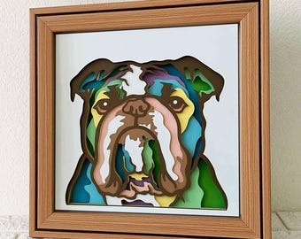 English Bulldog 3D Shadow Box SVG/ Colorful Bulldog Papercut/ 3D Dog Layer Cardstock/ Cricut Pet Memorial Gift/ For Cricut/ For Silhouette