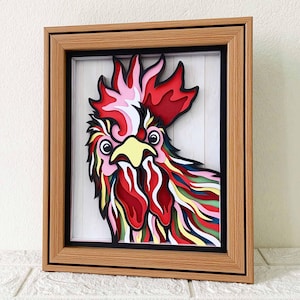 Coq furtif 3D SVG en couches pour papier cartonné / poulet coloré multicouche SVG / décor de ferme / animaux de la ferme Pop Art 3D / fichier SVG pour Cricut