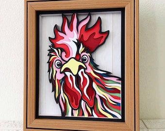 Peeking Rooster 3D Layered SVG For Cardstock/ Colorful Chicken Multilayer SVG/ Farmhouse Decor/ Farm Animal 3D Pop Art/ SVG File For Cricut