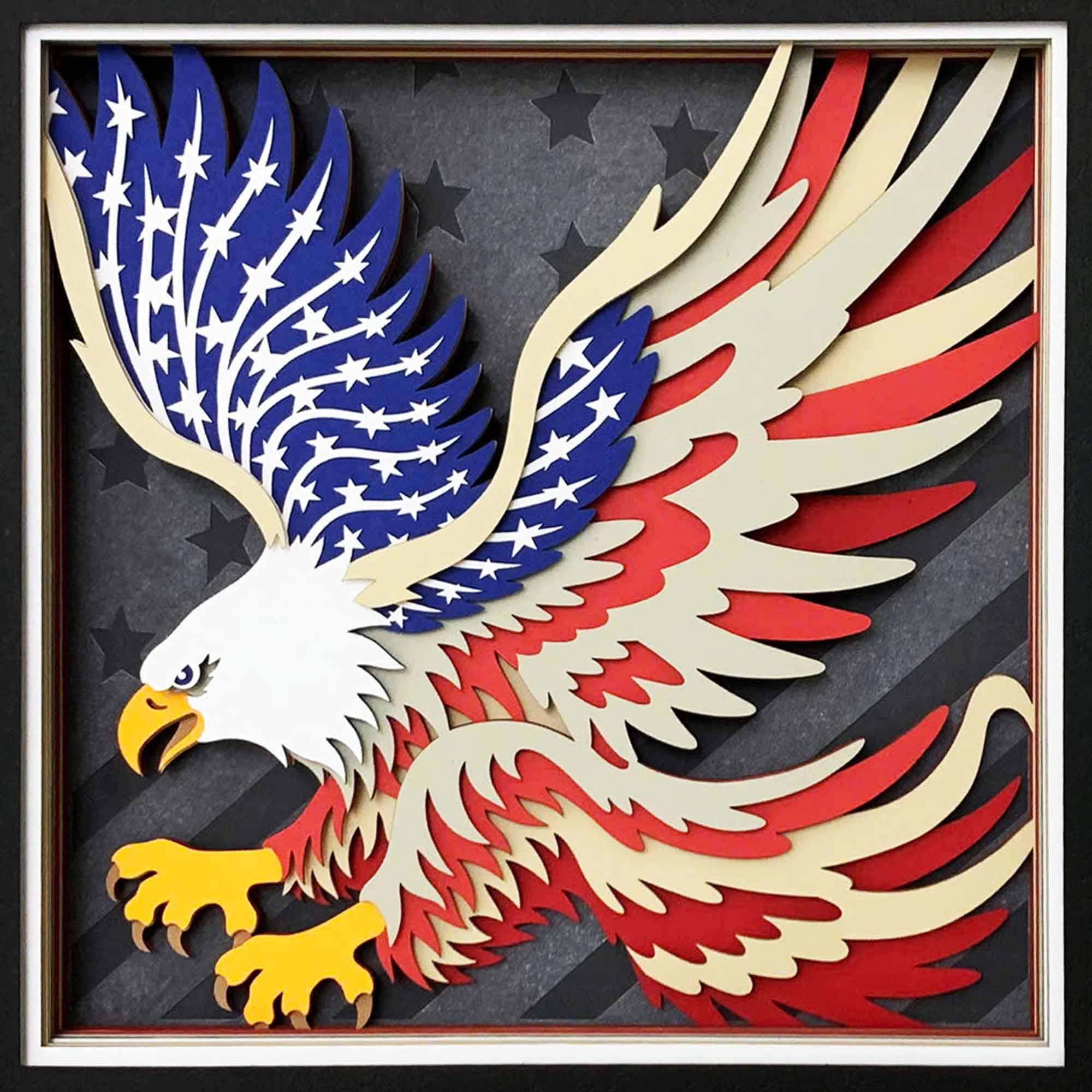 アメリカンイーグル 3D シャドウボックス SVG、愛国的なペーパーカット