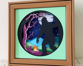Sneaky Bigfoot Shadow Box 3D SVG/ 3D Camping SVG/ Bigfoot Campsite Shadow Box/ Camping Papercut Project/ SVG File For Cricut/ For Silhouette