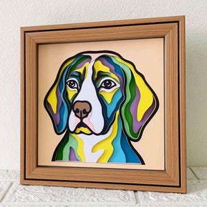 Beagle 3D Shadow Box SVG / Beagle coloré Papercut Art / papier cartonné 3D couche de chien / cadeau commémoratif pour animaux de compagnie Cricut / SVG pour Cricut / pour Silhouette