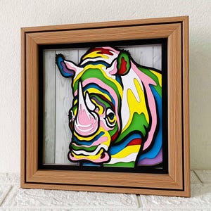 Rinoceronte 3D em camadas SVG para cartolina/ Rinoceronte colorido multicamadas/ Pop Art de animais/ Papelaria de animais selvagens SVG/ Para Cricut/ Para Silhouette