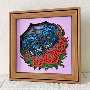 Miłośnicy czaszek z różami Shadow Box SVG/ Kochankowie 3D Mandala SVG/ Dekoracja na Halloween/ Prezent rocznicowy/ Prezent ślubny w stylu gotyckim SVG/ Projekt Cricut
