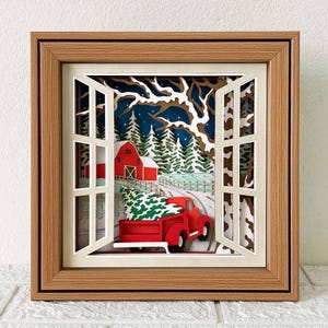 Christmas Farm 3D Shadow Box SVG: Winter Barn Papercut (Digital Download)
