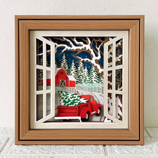 Christmas Farm 3D Shadow Box SVG: Winter Barn Papercut (Digital Download)