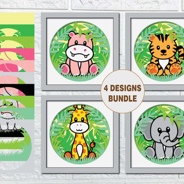 Safari Animals Shadow Box SVG/ Nursery Room Safari Theme/ Birthday Gift For Kids/ Jungle Animals 3D Layer SVG/ For Cricut/ For Silhouette