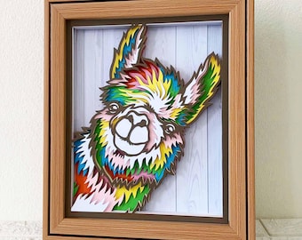 Peeking Llama 3D Shadow Box SVG/ Colorful Alpaca Papercut/ Llama Mandala Layer Cardstock/ Animal 3D Paper Art/ For Cricut/ For Silhouette