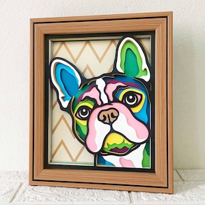 Französische Bulldogge 3D Shadow Box SVG / Bunter Hund 3D Papierschnitt / Peek Dog Layer Cardstock / Haustier Gedenkgeschenk / Für Cricut / Für Silhouette