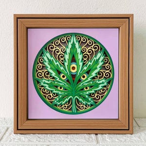 Marijuana Leaf 3D Shadow Box SVG, Multilayer Mandala Papercut Art (Digital Downlaod)