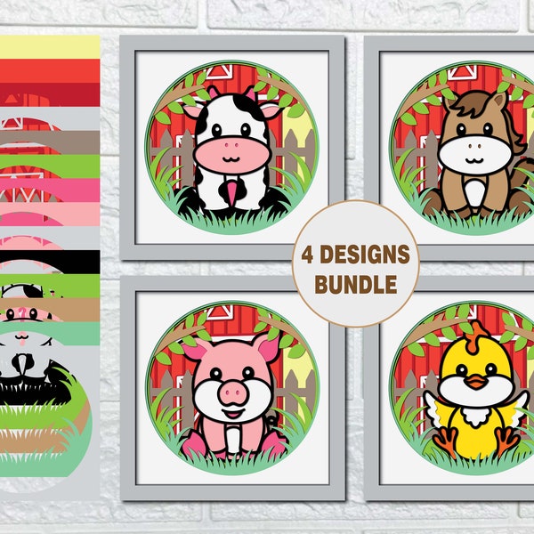 Farm Animals Shadow Box SVG/ Nursery Room Farmhouse Theme/ Baby Shower Gift SVG/ Farmhouse Animals 3D Layer SVG/ For Cricut/ For Silhouette