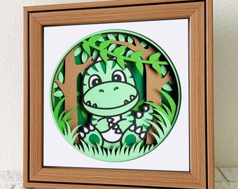 赤ちゃん恐竜シャドーボックス SVG/ T-Rex 3D レイヤー SVG/ お子様への誕生日プレゼント/ ベビールーム/ ベビーシャワー/ Cricut プロジェクト用 SVG/ シルエット用
