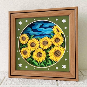 Caixa de sombra 3D Sunflower Field SVG/Camada 3D Sunflower/Campo de flores em camadas Cardstock/Presente de aniversário com flores/Para Cricut/Para Silhouette