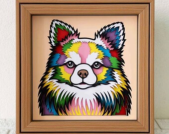 Long Haired Chihuahua 3D Shadow Box, Colorful Dog Papercut Art (Digital Download)