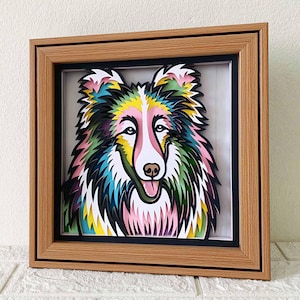 Rough Collie 3D Shadow Box SVG/ Colorato Sheltie Papercut/ Cricut Pet Memorial Gift/ 3D SVG Dog Layer Cardstock/ Per Cricut/ Per Silhouette