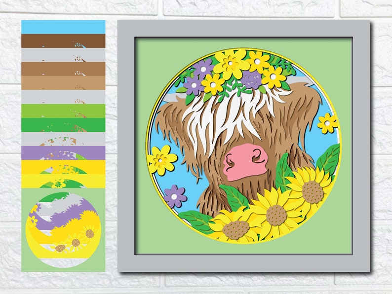 Highland Cow 3D Shadow Box SVG/ Sunflower Cow 3D Layer - Etsy New Zealand