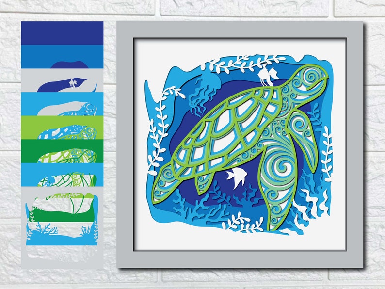 Sea Turtle 3D Shadow Box SVG/ Multilayer Turtle and the Ocean/ - Etsy