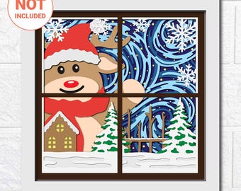 3D雪だるまウィンドウシャドーボックスSVG/冬の窓辺の風景/クリスマス