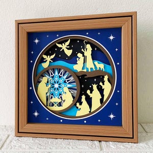 Crèche de Noël Shadow Box SVG/ papier cartonné 3D Nativité/ Décoration d'intérieur de Noël/ 3D Shadow Box Noël/ Jésus SVG/ Pour Cricut/ Pour Silhouette