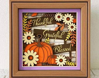 3D Pumpkin Fall Shadow Box SVG: Thankful Grateful Blessed Thanksgiving Decor (Digital Download)