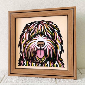 Chien de berger anglais 3D Shadow Box SVG / chien de berger anglais coloré Papercut / Mémorial pour animaux de compagnie Cricut / papier cartonné couche chien / pour Cricut / pour Silhouette