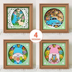 Bundle SVG 3D Shadow Box le jour de Pâques / Papier cartonné en couches 3D lapin de Pâques / Gnome de Pâques / Découpe de camion de Pâques / Pour Cricut / Pour Silhouette