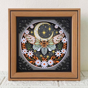 Celestial White Ghost Cicada Shadow Box SVG, Insect Papercut Art, Cricut File (Digital Download)