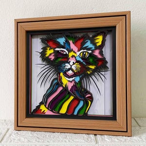 Funny Messy Cat 3D Shadow Box SVG/ Sleepy Cat Papercut Art/ Cat Multilayer Cardstock/ Cricut Colorful Cat/ For Cricut/ For Silhouette
