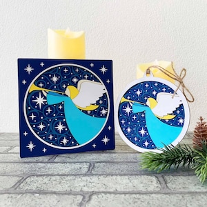 3D ange de Noël ombre boîte et ornement SVG/ ange de Noël Mandala 3D/ ange de Noël ornement papier cartonné/pour Cricut/pour Silhouette