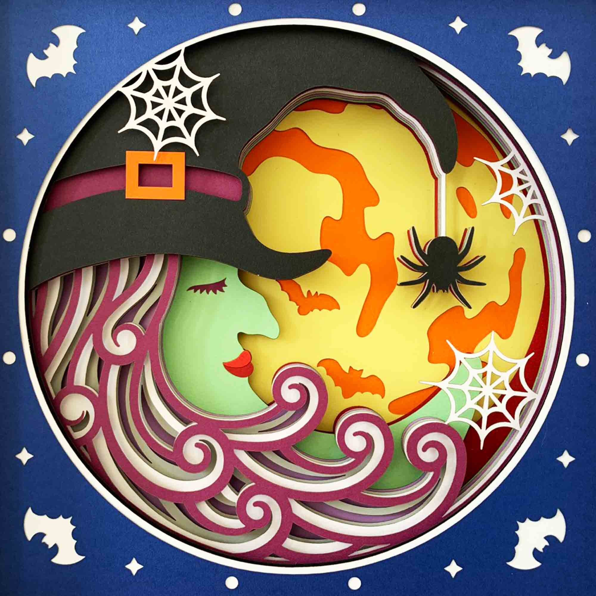 3D Witch Moon Shadow Box SVG/ Wicked Witch SVG/ Witch 3D Layered ...
