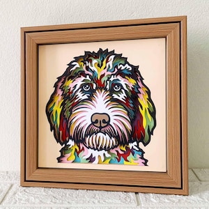 Goldendoodle 3D Shadow Box SVG/ 3D SVG Dog Papercut/ Arte di carta colorata per cani/ Cartoncino a strati/ Regalo commemorativo per animali domestici/ Per Cricut/ Per Silhouette