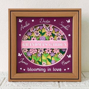 Omas Garten 3D Shadow Box SVG (Personalisierte Enkelnamen) - Muttertags-Cricut-Projekt
