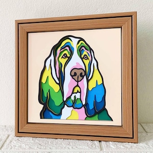 Scatola di ombre 3D BloodHound SVG/ Arte di carta ritagliata 3D con cane colorato/ Cartoncino SVG a strati con cane/ Regalo commemorativo per animali domestici Cricut/ Per Cricut/ Per Silhouette