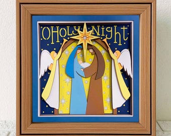 O Holy Night 3D Shadow Box SVG/ Nativity Layered Cardstock/ Christmas Home Decor/ Religious Papercraft/ For Cricut/ For Silhouette
